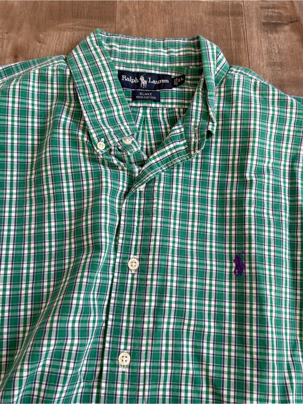 Ralph Lauren Blake Short Sleeve Button Down Shirt XL Green Purple Plaid Check RE